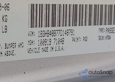 2007 Dodge Caliber Sxt z USA, uszkodzony, nr VIN 1B3HB48B77D148791